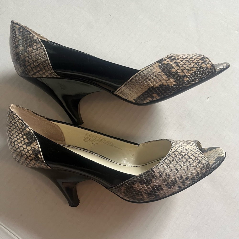 Franco Sarto Snakeskin Black Peep-Toe Heels